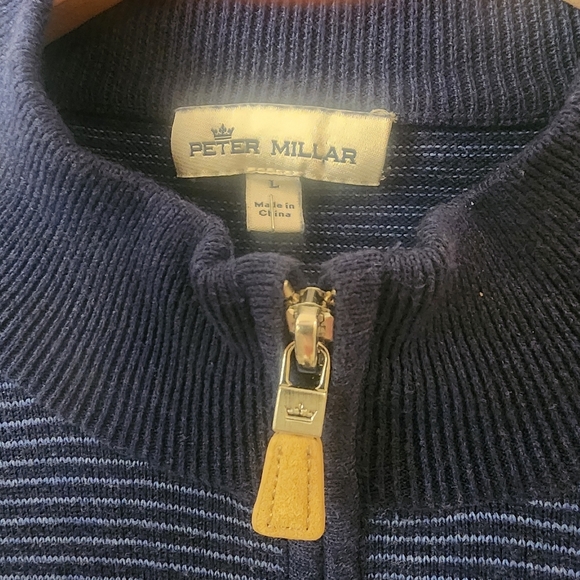 Peter Millar Blue Striped Quarter Zip Sweater Mens Large - Picture 3 of 5